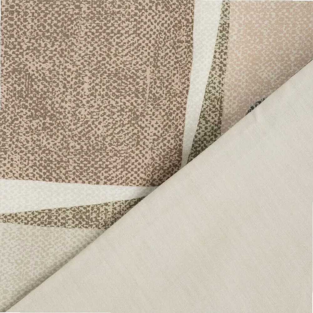 Eurofirany Satino patalynės komplektas, 160x200 cm, smėlio spalvos geometrinis raštas, medvilninis antklodės užvalkalas, 2 pagalvių užvalkalai, miegamojo