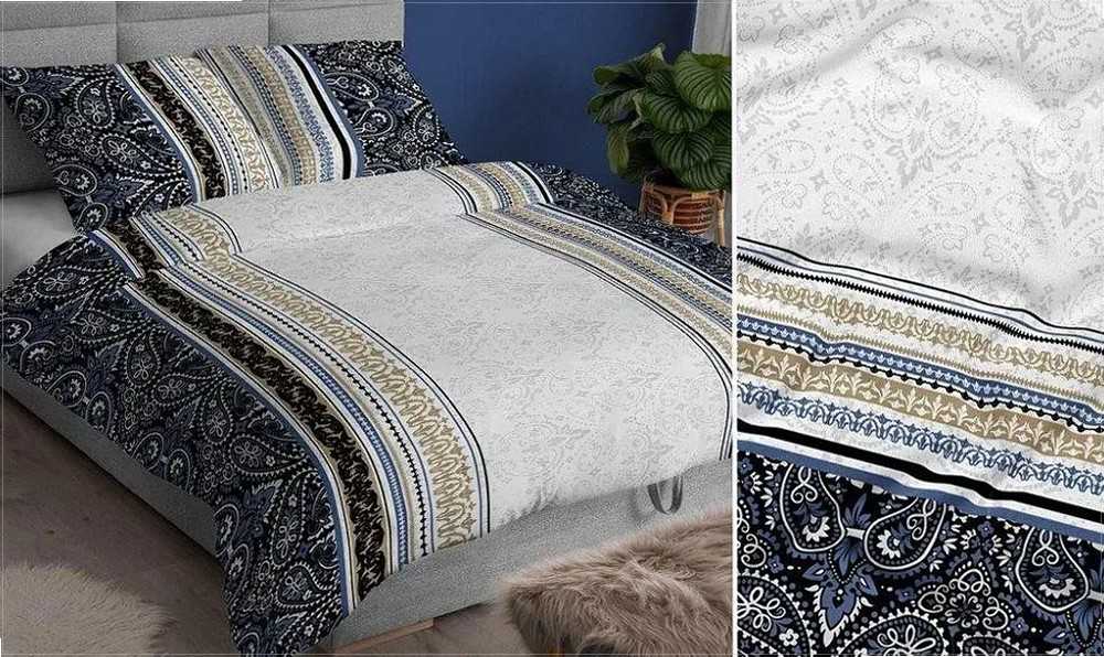 Satino patalynės komplektas 160x200, tamsiai mėlynos ir pilkos spalvos ornamentinis dizainas, užtrauktukas, minkšta medvilninė patalynė, raštuotas patalynės komplektas, miegamojo tekstilė