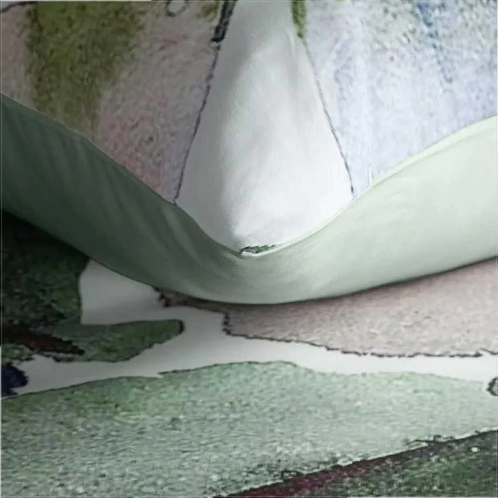 Eurofirany Satino patalynės komplektas 220x200 cm su gėlių raštu, baltos ir žalios gėlės, medvilninio satino užvalkalai, miegamojo tekstilė