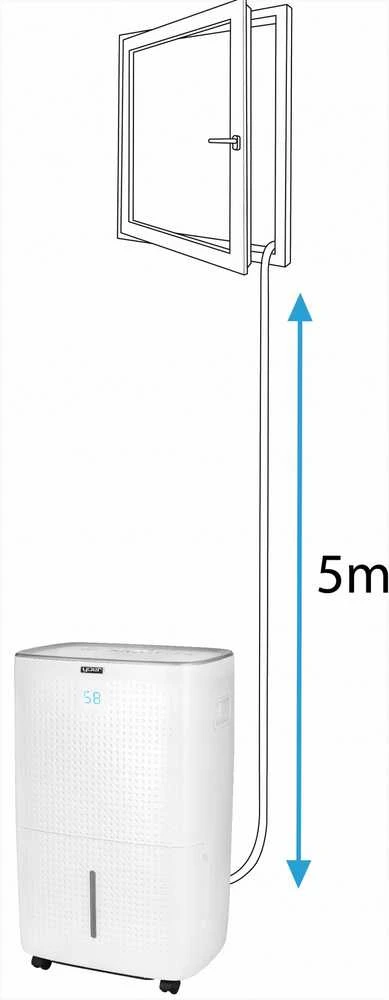 Secco Oro sausintuvas su integruotu siurbliu iki 150 m², 60 L per dieną, Wi-Fi valdymas, „trys viename“ džiovinimas ir oro gryninimas, automatinis oro sausintuvas, drėgmės reguliatorius, buitinis drėgmės surinkėjas