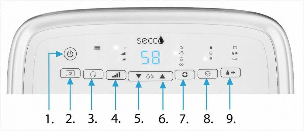 Secco Oro sausintuvas su integruotu siurbliu iki 150 m², 60 L per dieną, Wi-Fi valdymas, „trys viename“ džiovinimas ir oro gryninimas, automatinis oro sausintuvas, drėgmės reguliatorius, buitinis drėgmės surinkėjas