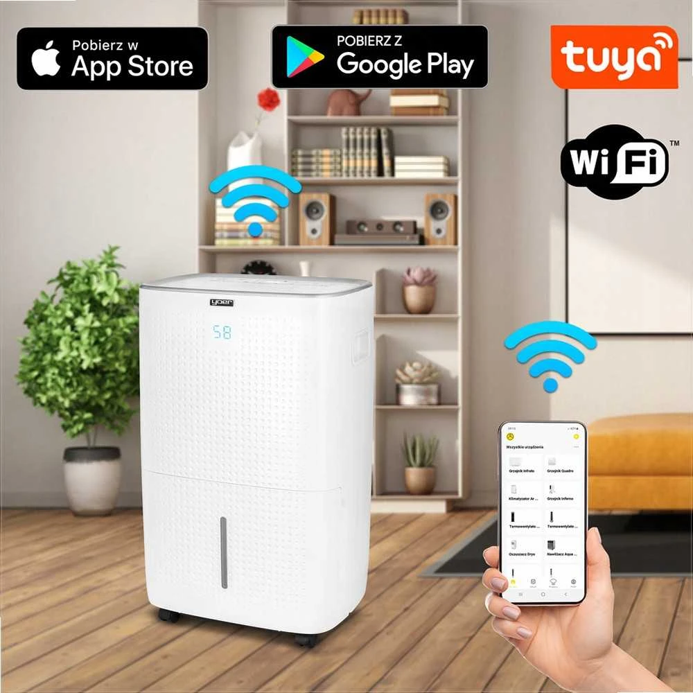 Secco Oro sausintuvas su integruotu siurbliu iki 150 m², 60 L per dieną, Wi-Fi valdymas, „trys viename“ džiovinimas ir oro gryninimas, automatinis oro sausintuvas, drėgmės reguliatorius, buitinis drėgmės surinkėjas