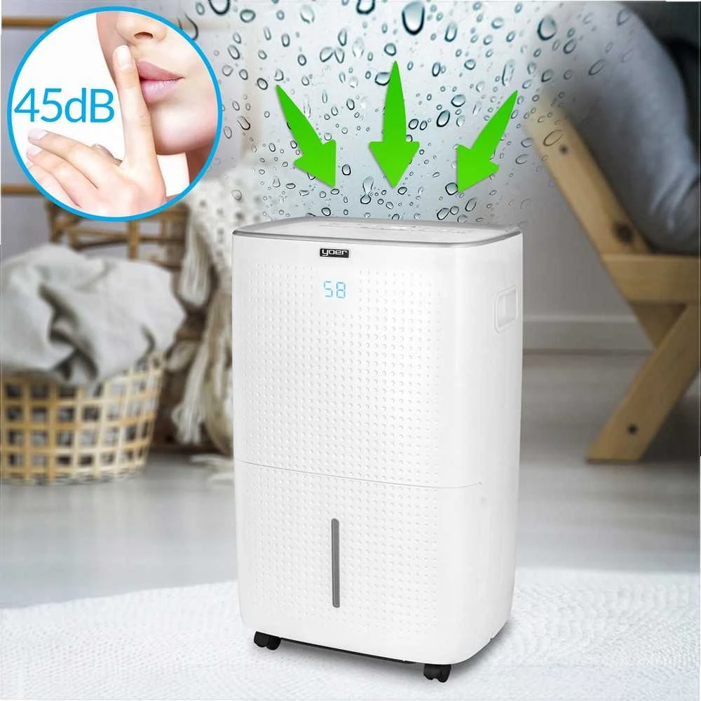 Secco Oro sausintuvas su integruotu siurbliu iki 150 m², 60 L per dieną, Wi-Fi valdymas, „trys viename“ džiovinimas ir oro gryninimas, automatinis oro sausintuvas, drėgmės reguliatorius, buitinis drėgmės surinkėjas