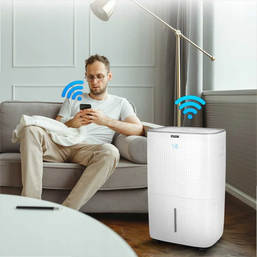 Secco Oro sausintuvas su integruotu siurbliu iki 150 m², 60 L per dieną, Wi-Fi valdymas, „trys viename“ džiovinimas ir oro gryninimas, automatinis oro sausintuvas, drėgmės reguliatorius, buitinis drėgmės surinkėjas
