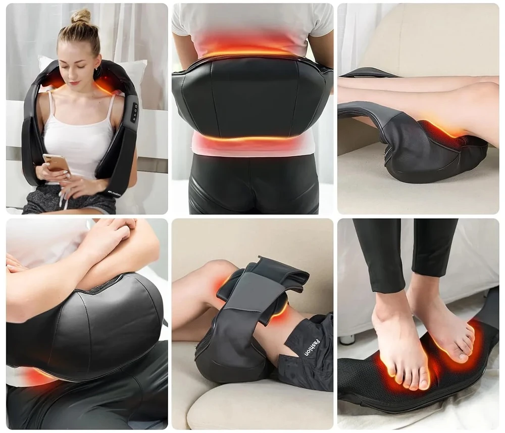Shiatsu kaklo ir nugaros masažuoklis, viso kūno skausmo malšinimui, su šildymo funkcija, nešiojamas masažo prietaisas, pečių ir pėdų masažuoklis