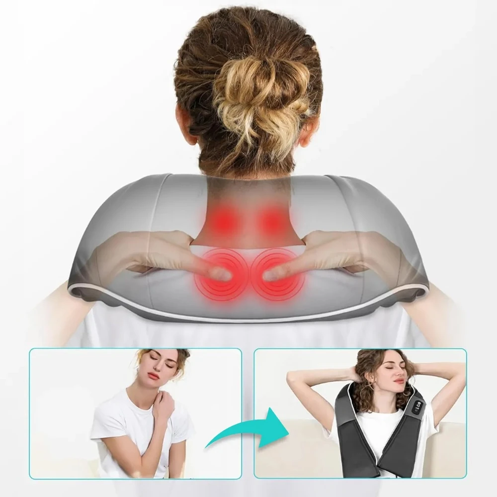 Shiatsu kaklo ir nugaros masažuoklis, viso kūno skausmo malšinimui, su šildymo funkcija, nešiojamas masažo prietaisas, pečių ir pėdų masažuoklis