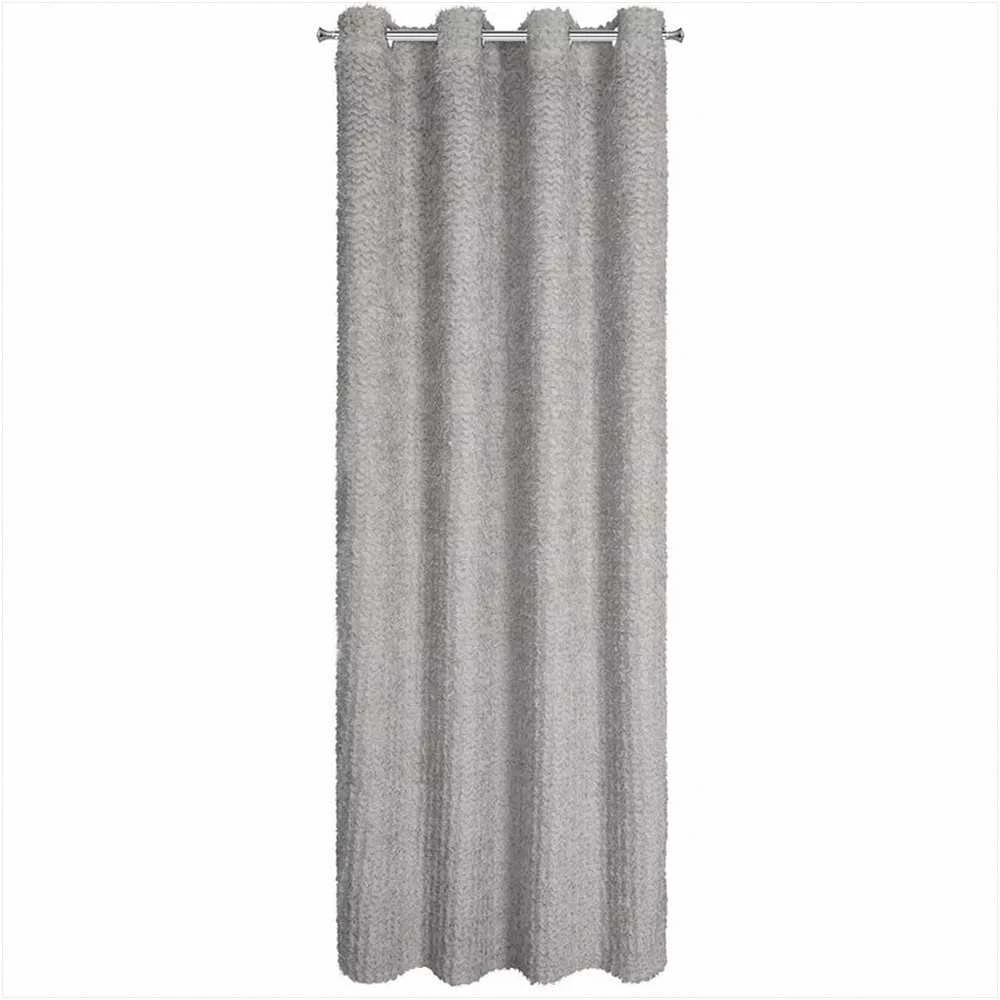 Eurofirany Sidabrinė užuolaida 135x250 cm, su moherio siūlų detalėmis ir metalinėmis kilpomis, moderni poliesterio langų uždanga, stilingas namų dekoras