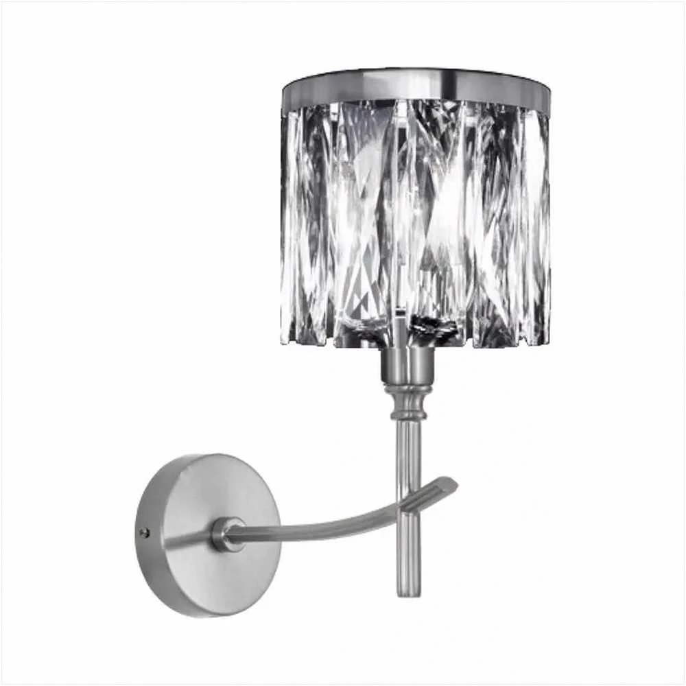 Eurofirany Sidabrinis kristalinis sieninis šviestuvas, K9 kristalų ir metalo konstrukcija, dekoratyvinis apšvietimas glamour ir klasikiniam interjerui, 25x13x30 cm sieninė bra, prabangus šviestuvas