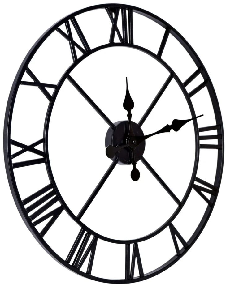 Sieninis laikrodis 50 cm, retro stiliaus, metalinis, juodas, tylus, vintažinis, senovinis, klasikinio dizaino