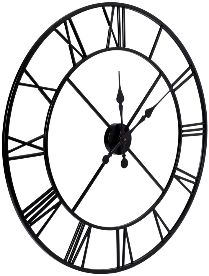 Sieninis laikrodis namams, 80 cm, juodo metalo, retro stiliaus, dekoratyvinis, vintažinis, senovinio stiliaus, didelis
