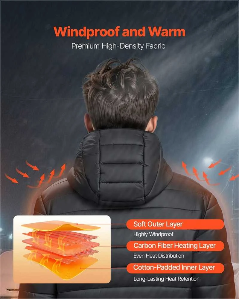 Šildoma striukė vyrams, „soft-shell“ elektrinis šildomas paltas, vėjui atsparus lengvas viršutinis drabužis su 6 šildymo zonomis ir 3 šilumos nustatymais, lauko darbams ir žygiams skirtas šildomas paltas