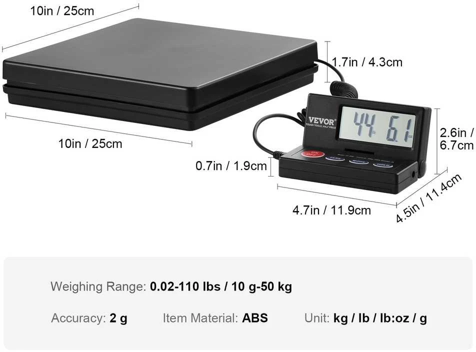 Skaitmeninės siuntų svarstyklės, 50 kg, LCD ekranas