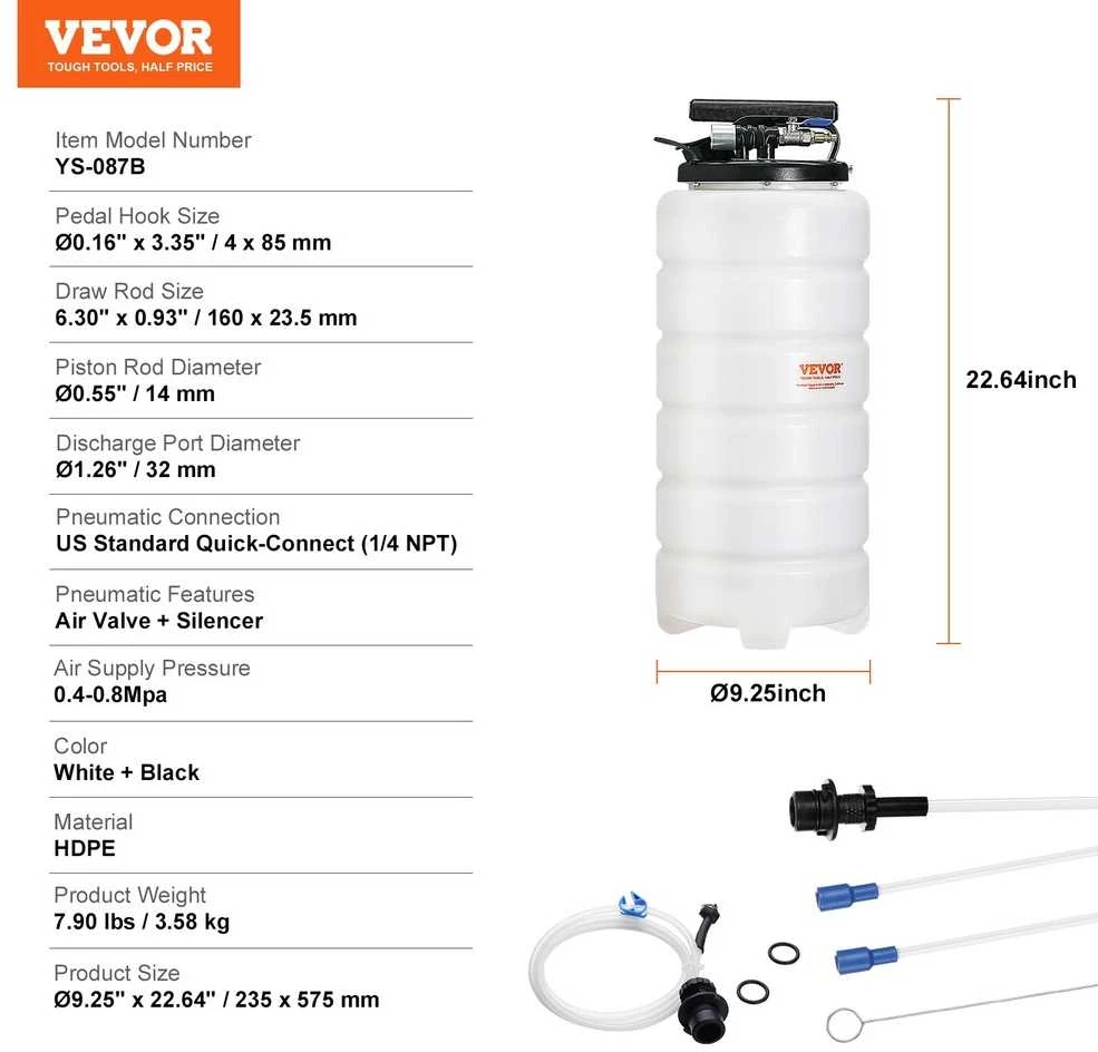 VEVOR Skysčių ištraukėjas, 15 litrų, pneumatinis, rankinis