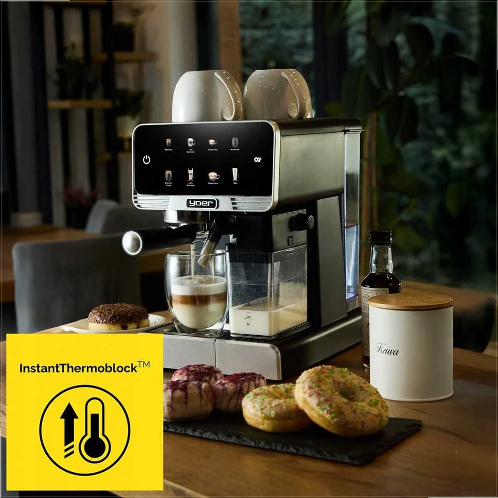 Slėginis kavos aparatas 20 bar 1350W automatinis su LED ir thermoblock, nerūdijančio plieno namų espresso aparatas, daugybė gėrimų programų, automatinis kavos virimo aparatas namų baristai