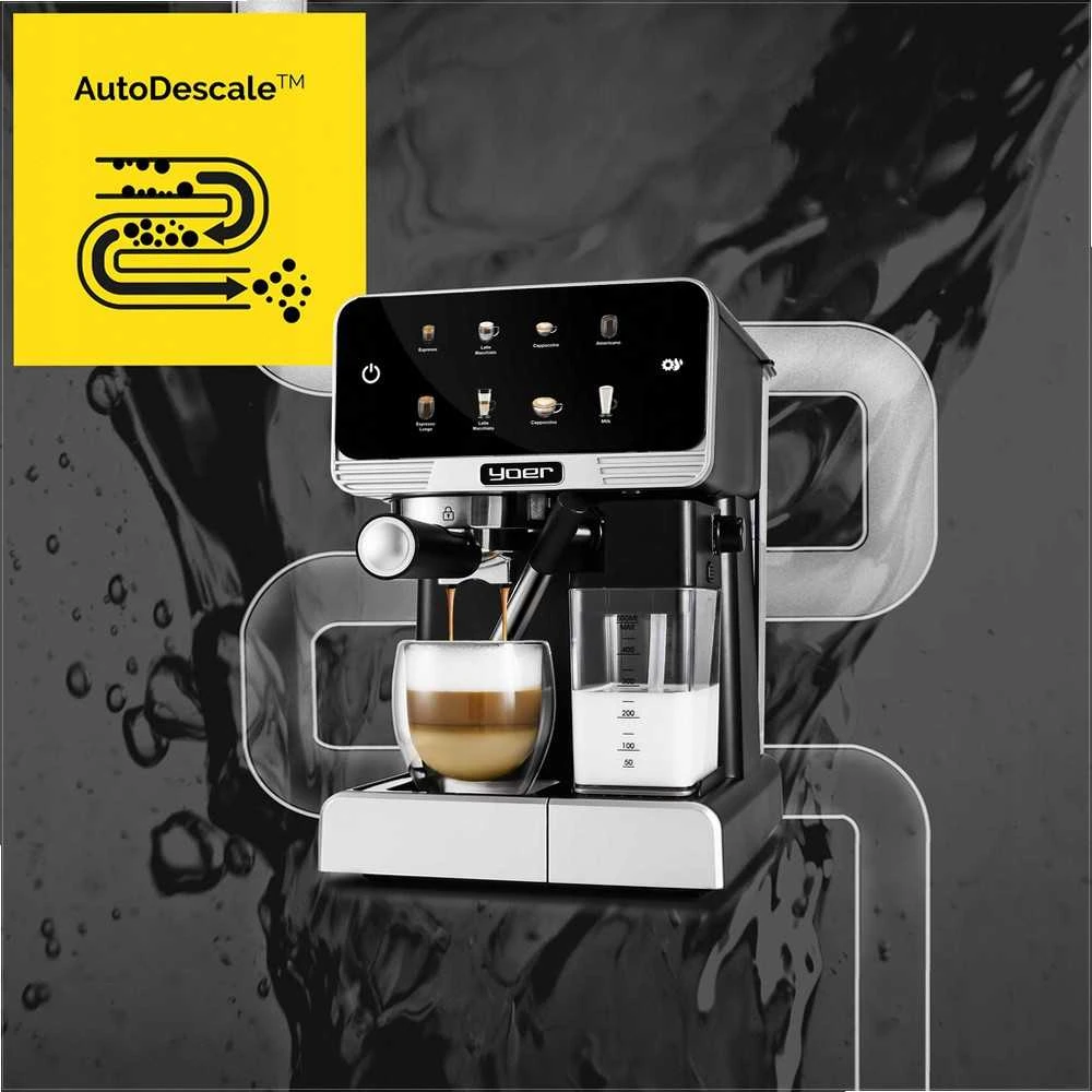 Slėginis kavos aparatas 20 bar 1350W automatinis su LED ir thermoblock, nerūdijančio plieno namų espresso aparatas, daugybė gėrimų programų, automatinis kavos virimo aparatas namų baristai