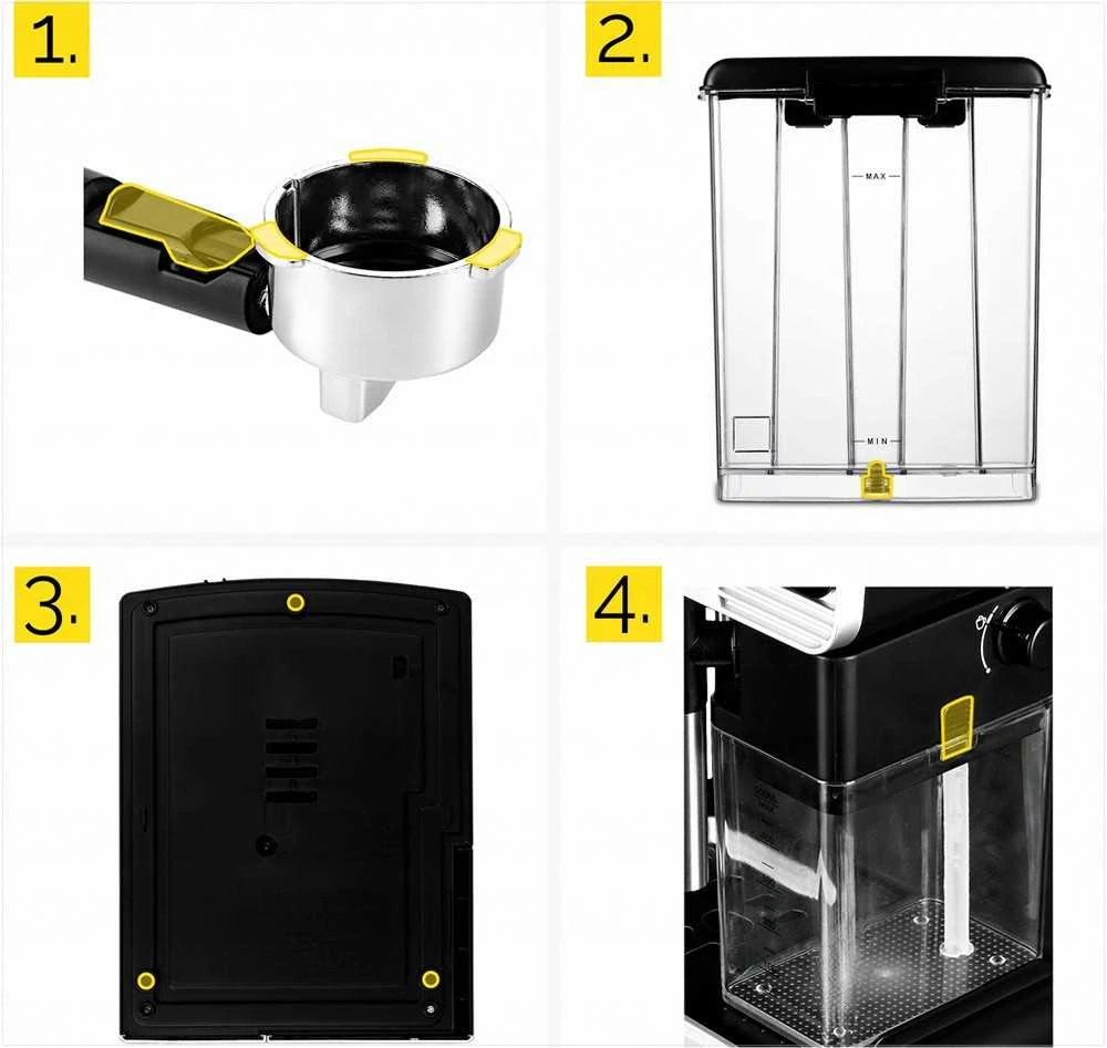 Slėginis kavos aparatas 20 bar 1350W automatinis su LED ir thermoblock, nerūdijančio plieno namų espresso aparatas, daugybė gėrimų programų, automatinis kavos virimo aparatas namų baristai