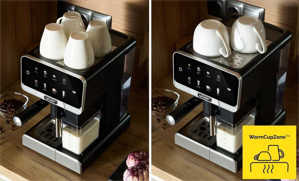 Slėginis kavos aparatas 20 bar 1350W automatinis su LED ir thermoblock, nerūdijančio plieno namų espresso aparatas, daugybė gėrimų programų, automatinis kavos virimo aparatas namų baristai