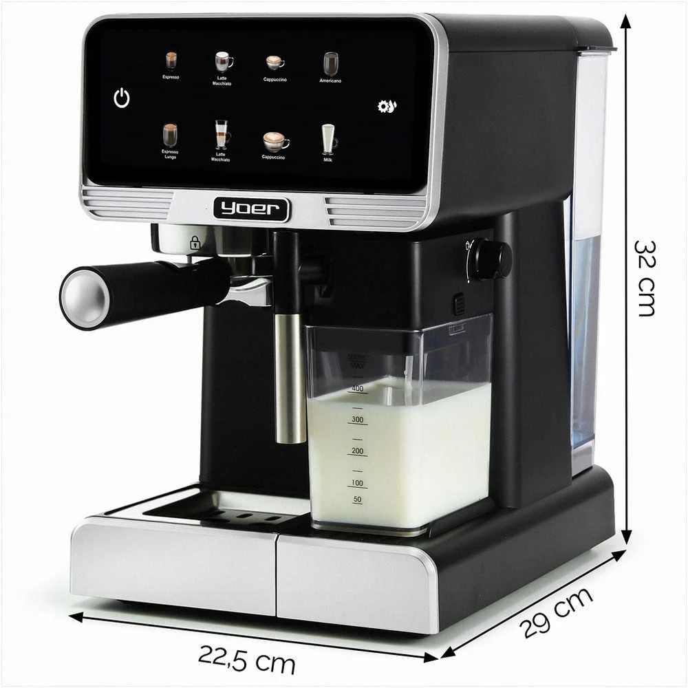 Slėginis kavos aparatas 20 bar 1350W automatinis su LED ir thermoblock, nerūdijančio plieno namų espresso aparatas, daugybė gėrimų programų, automatinis kavos virimo aparatas namų baristai