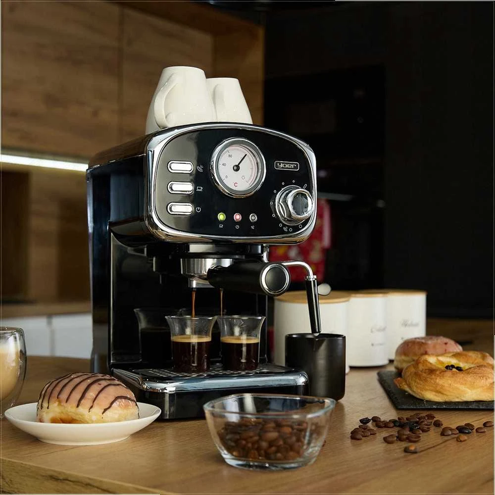 Slėginis kavos aparatas su pieno putų plakikliu namų espresso ruošimui, 1100W 20 bar 1.2L vandens talpa 10 puodelių, espresso kavos virimo aparatas kapučino ruošimui