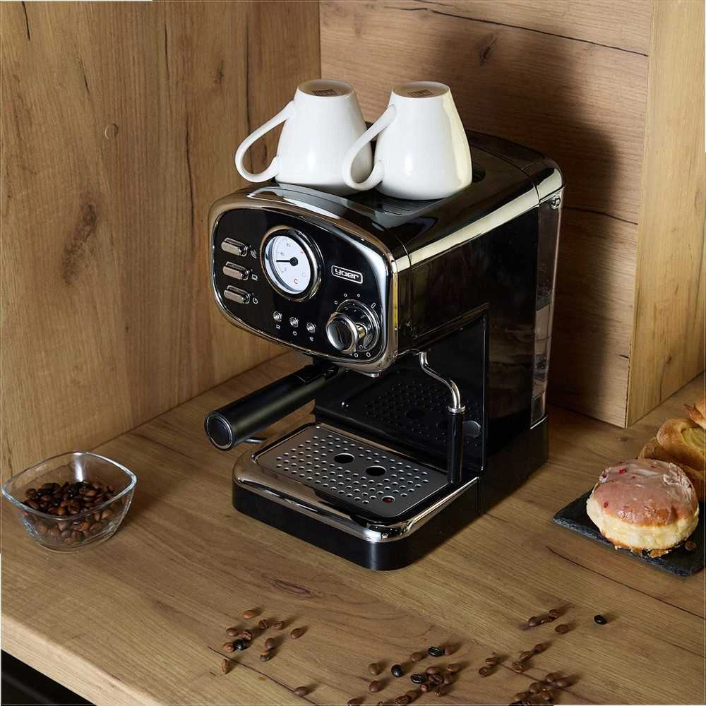 Slėginis kavos aparatas su pieno putų plakikliu namų espresso ruošimui, 1100W 20 bar 1.2L vandens talpa 10 puodelių, espresso kavos virimo aparatas kapučino ruošimui