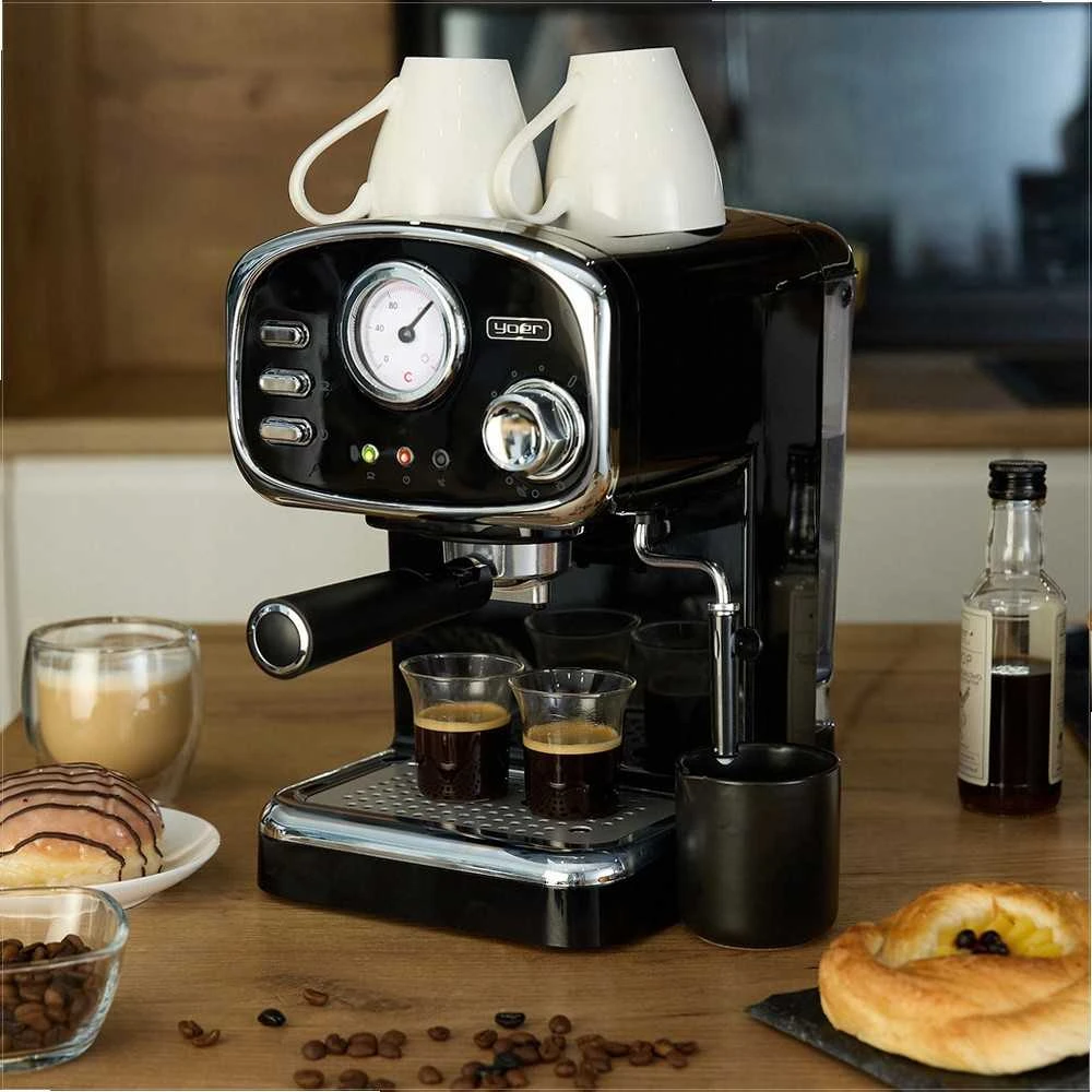 Slėginis kavos aparatas su pieno putų plakikliu namų espresso ruošimui, 1100W 20 bar 1.2L vandens talpa 10 puodelių, espresso kavos virimo aparatas kapučino ruošimui