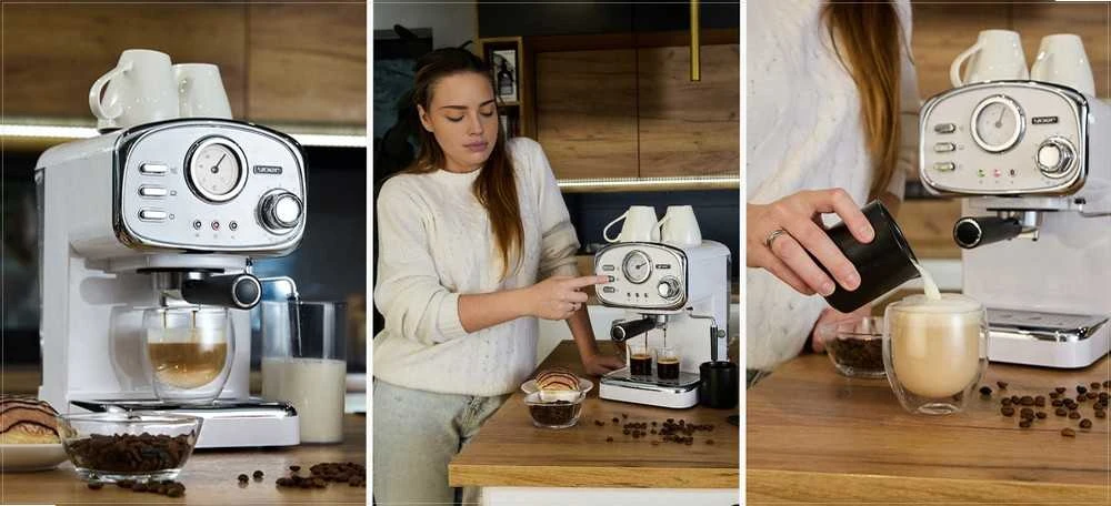 Slėginis kavos aparatas su pieno putų plakikliu, 1100W 20 bar, 1.2l vandens talpa, 10 puodelių talpa, namų espresso aparatas, pusiau automatinis kavos virimo aparatas