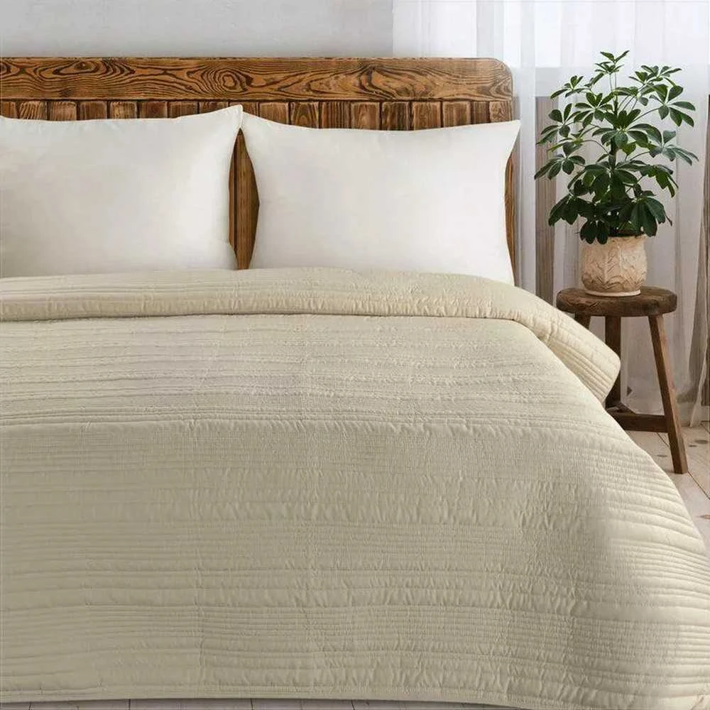 Eurofirany Smėlio spalvos dekoratyvinis užtiesalas, dygsniuota lovatiesė, 170x210 cm poliesterio užtiesalas, miegamojo dekoras, minkštas lovos užvalkalas, pledas Lovatiesė