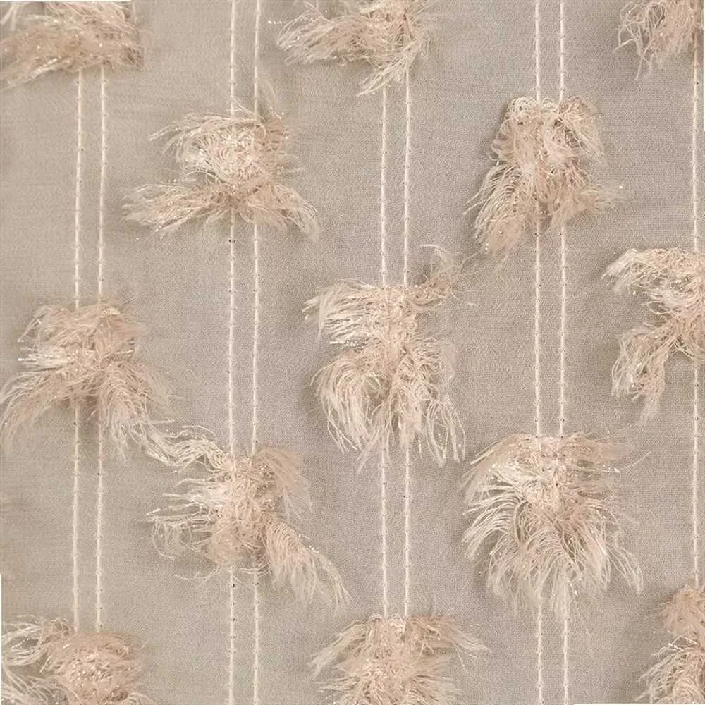 Eurofirany Smėlio spalvos užuolaida su pomponais, paruošta užuolaida su žiedais, dekoratyvinė langų apdaila, 135x250 cm permatoma užuolaida, svetainės užuolaida, šviesi užuolaida