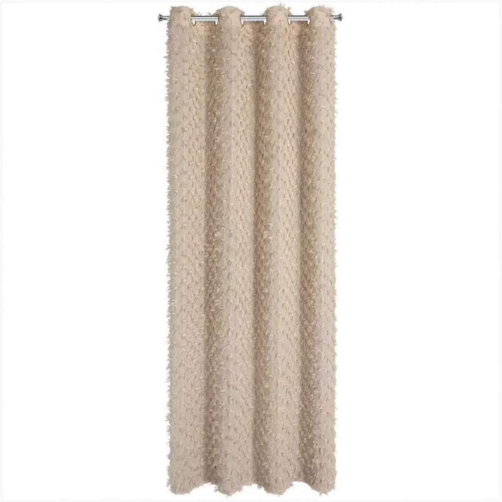 Eurofirany Smėlio spalvos užuolaida su pomponais, paruošta užuolaida su žiedais, dekoratyvinė langų apdaila, 135x250 cm permatoma užuolaida, svetainės užuolaida, šviesi užuolaida