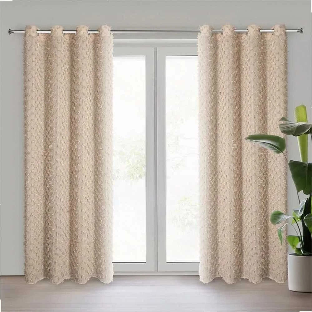 Eurofirany Smėlio spalvos užuolaida su pomponais, paruošta užuolaida su žiedais, dekoratyvinė langų apdaila, 135x250 cm permatoma užuolaida, svetainės užuolaida, šviesi užuolaida