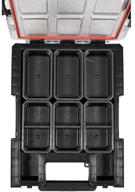 Smulkių detalių organizatorius, su 6 skyreliais, modulinis dizainas, 263x363x77 mm, sistemos laikymo dėžė