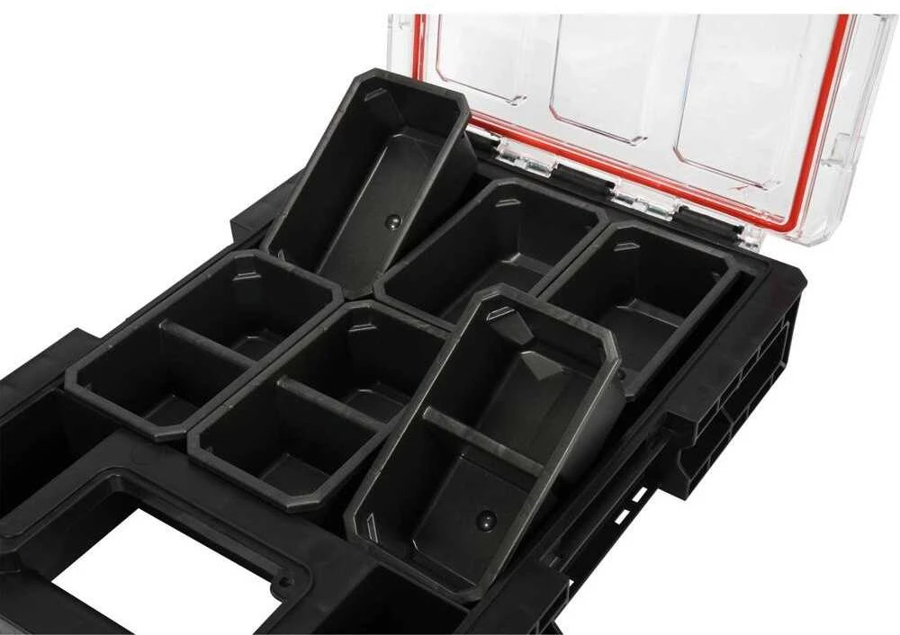Smulkių detalių organizatorius, su 6 skyreliais, modulinis dizainas, 263x363x77 mm, sistemos laikymo dėžė