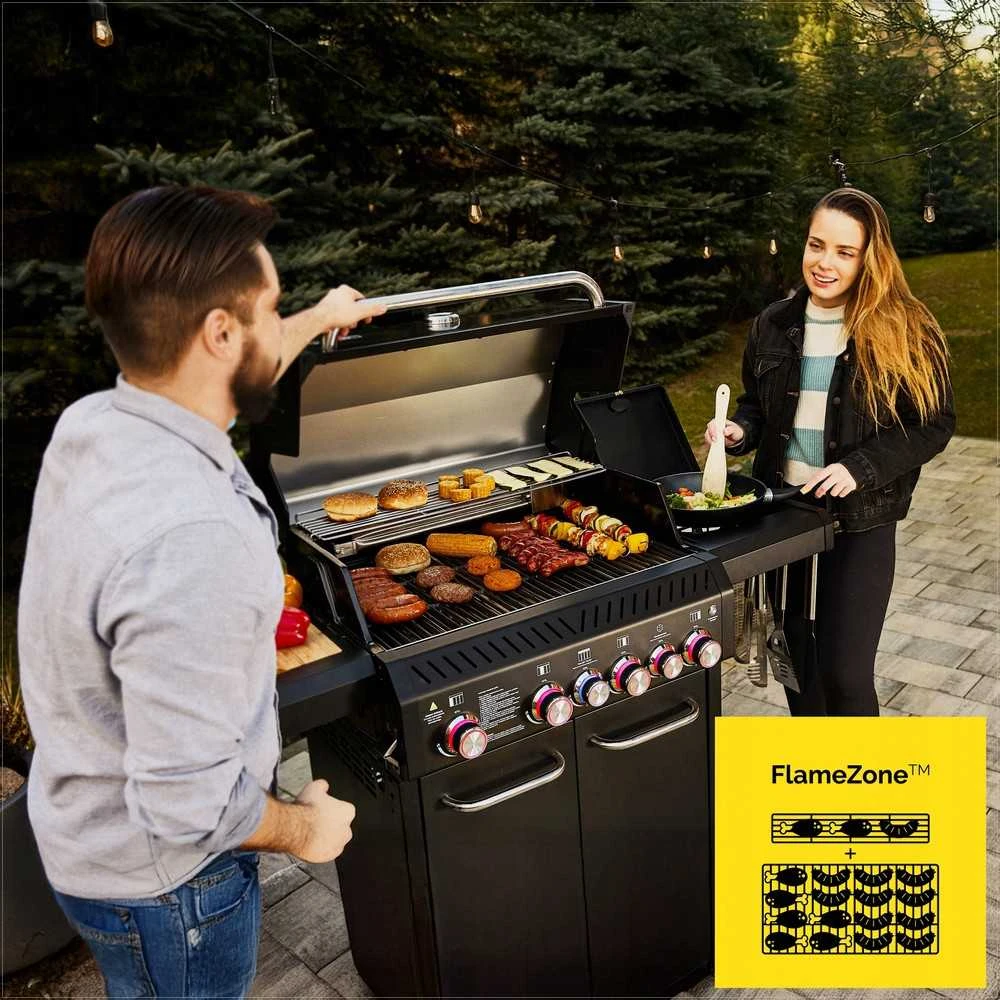 Sodo dujinė kepsninė su ketaus grotelėmis lauko maisto gaminimui, 6 degikliai 21.15 kW su dujų spintelė, lauko dujinis grilis, ketaus grilius, sodo BBQ kepsninė