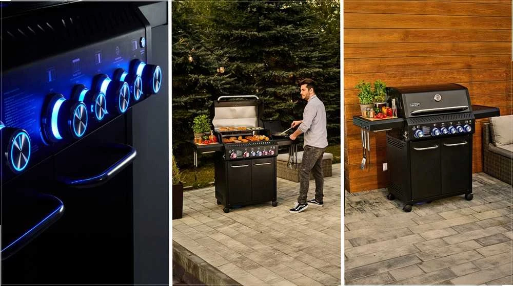 Sodo dujinė kepsninė su ketaus grotelėmis lauko maisto gaminimui, 6 degikliai 21.15 kW su dujų spintelė, lauko dujinis grilis, ketaus grilius, sodo BBQ kepsninė