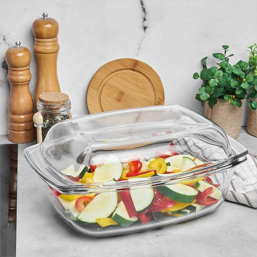 Termisil Stačiakampis karščiui atsparus stiklinis indas su dangčiu, 5.2 l, borosilikatinis stiklas, kepimo forma troškintuvė orkaitei ir mikrobangų krosnelei