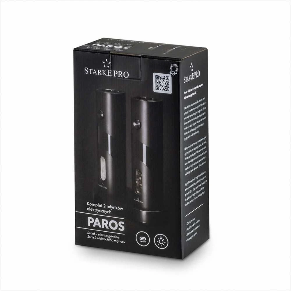 Starke Pro Elektrinių druskos ir pipirų malūnėlių rinkinys su įkrovimo stotele ir LED apšvietimu, dvigubas malūnėlių komplektas, įkraunamas prieskonių malūnėlis, virtuvės reikmenys