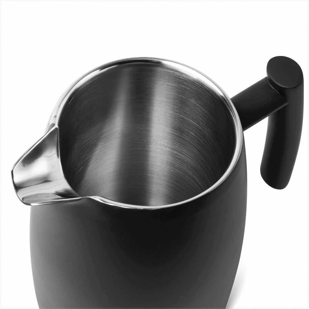 Starke Pro French press kavinukas, 1 litras nerūdijantis plienas, dvigubos sienelės, juodas matinis, 1L prancūziškas kavinukas, plieno kavos presas, arbatinukas su filtru