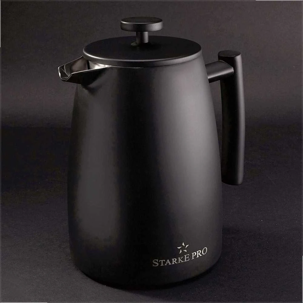Starke Pro French press kavinukas, 1 litras nerūdijantis plienas, dvigubos sienelės, juodas matinis, 1L prancūziškas kavinukas, plieno kavos presas, arbatinukas su filtru