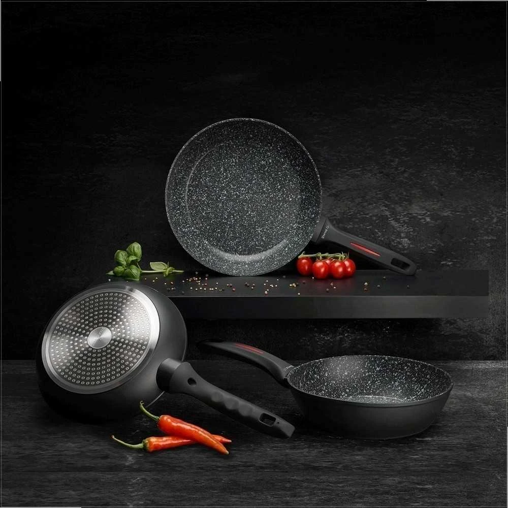 Starke Pro Granitinės nepridegančios keptuvės, rinkinys 20 cm 24 cm 28 cm, tinka indukcijai, minkštos rankenos, granitinių keptuvių rinkinys, nepridegančių keptuvių komplektas, virtuvės indų rinkinys