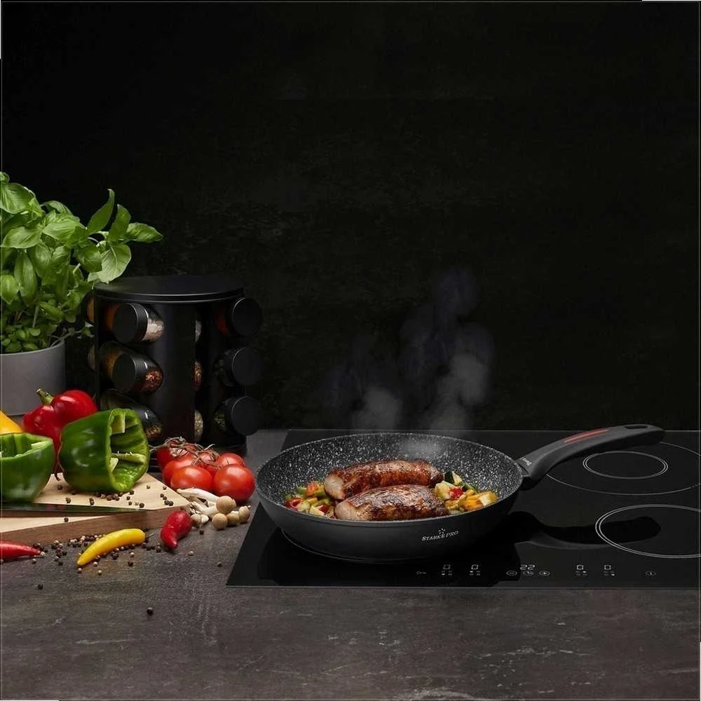 Starke Pro Granitinės nepridegančios keptuvės, rinkinys 20 cm 24 cm 28 cm, tinka indukcijai, minkštos rankenos, granitinių keptuvių rinkinys, nepridegančių keptuvių komplektas, virtuvės indų rinkinys