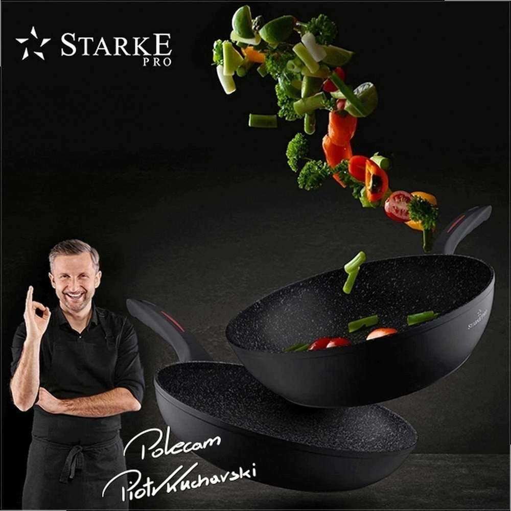 Starke Pro Granitinės nepridegančios keptuvės, rinkinys 20 cm 24 cm 28 cm, tinka indukcijai, minkštos rankenos, granitinių keptuvių rinkinys, nepridegančių keptuvių komplektas, virtuvės indų rinkinys