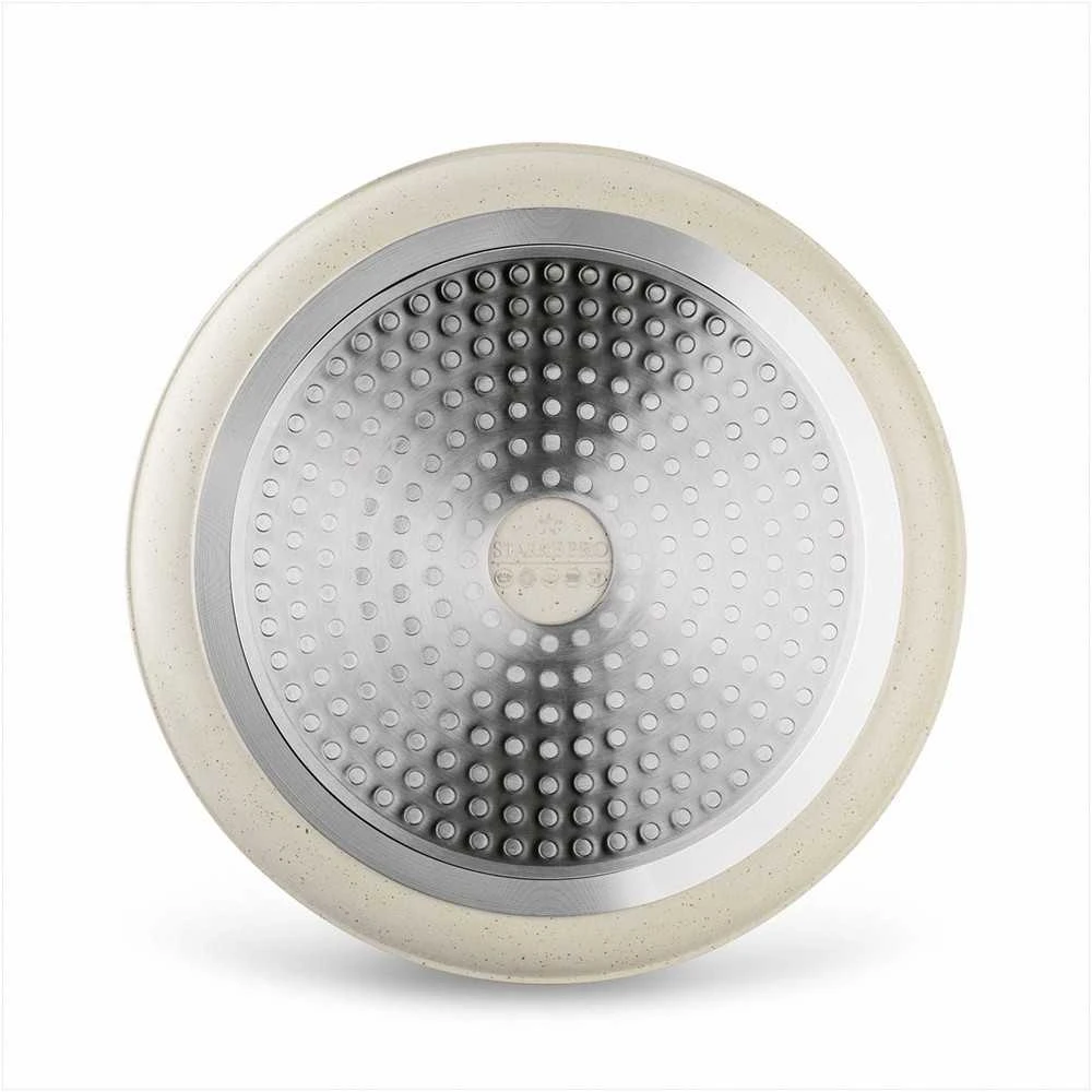 Starke Pro Indukcinė blynų keptuvė 26 cm su nuimama soft-touch rankena, kreminės spalvos neprisvylanti keptuvė lietiniams, keptuvė nuimama rankena, 26 cm neprisvylanti blynų keptuvė, virtuvės indai blynams