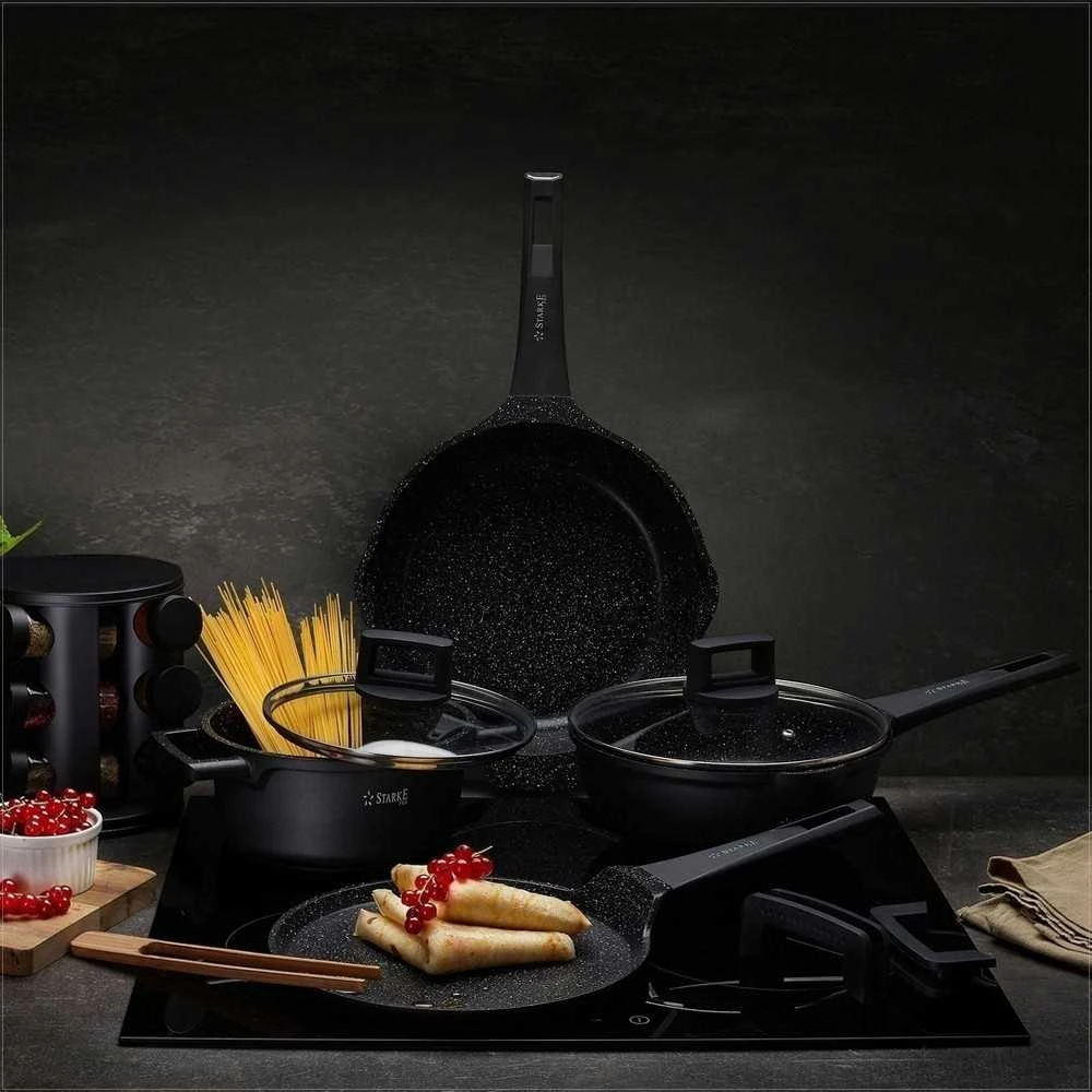 Gili keptuvė Starke Pro Taylor Marble su stikliniu dangčiu - 4l talpa, ⌀28 cm, trisluoksnė neprideganti danga