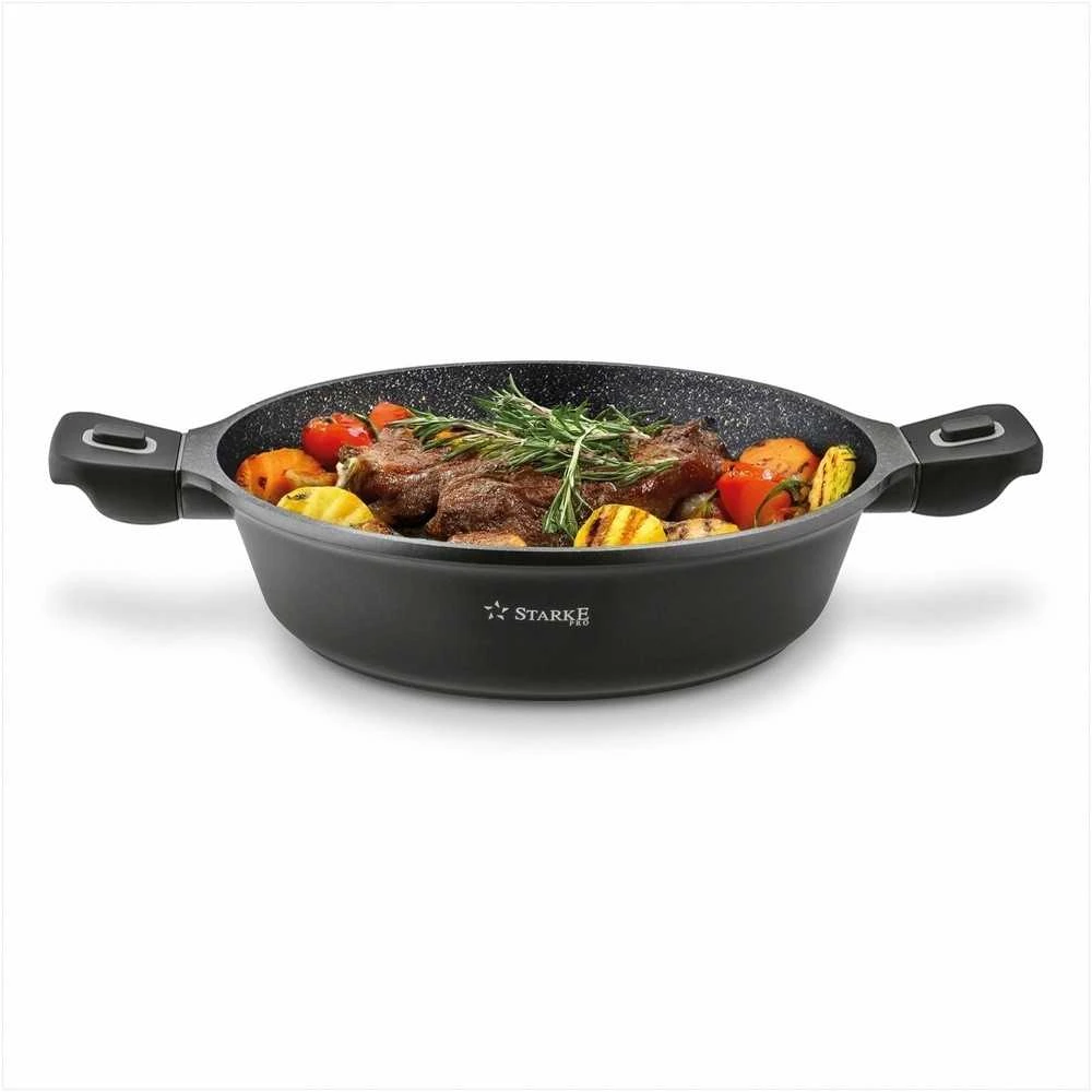 Starke Pro Indukcinė keptuvė su nuimamomis rankenomis 28 cm, neprisvylanti marmuro danga, tinkama orkaitei, gili keptuvė troškinimui