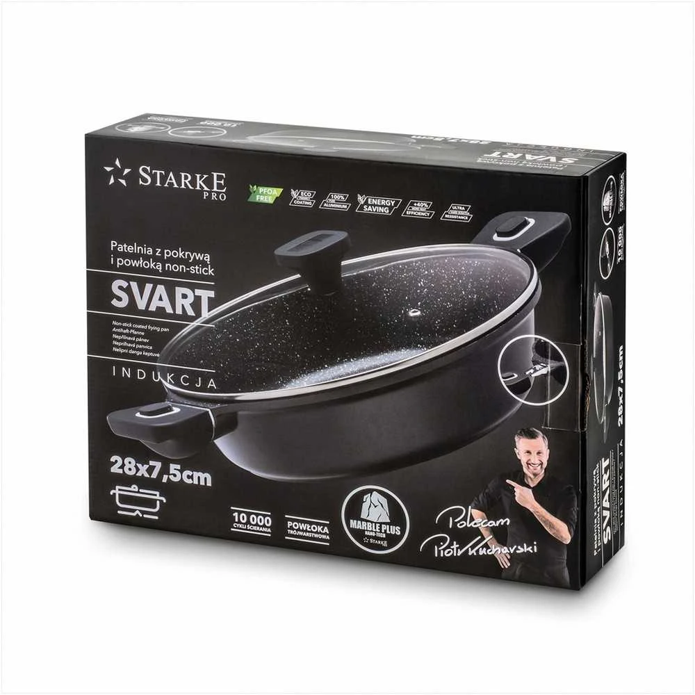 Starke Pro Indukcinė keptuvė su nuimamomis rankenomis 28 cm, neprisvylanti marmuro danga, tinkama orkaitei, gili keptuvė troškinimui