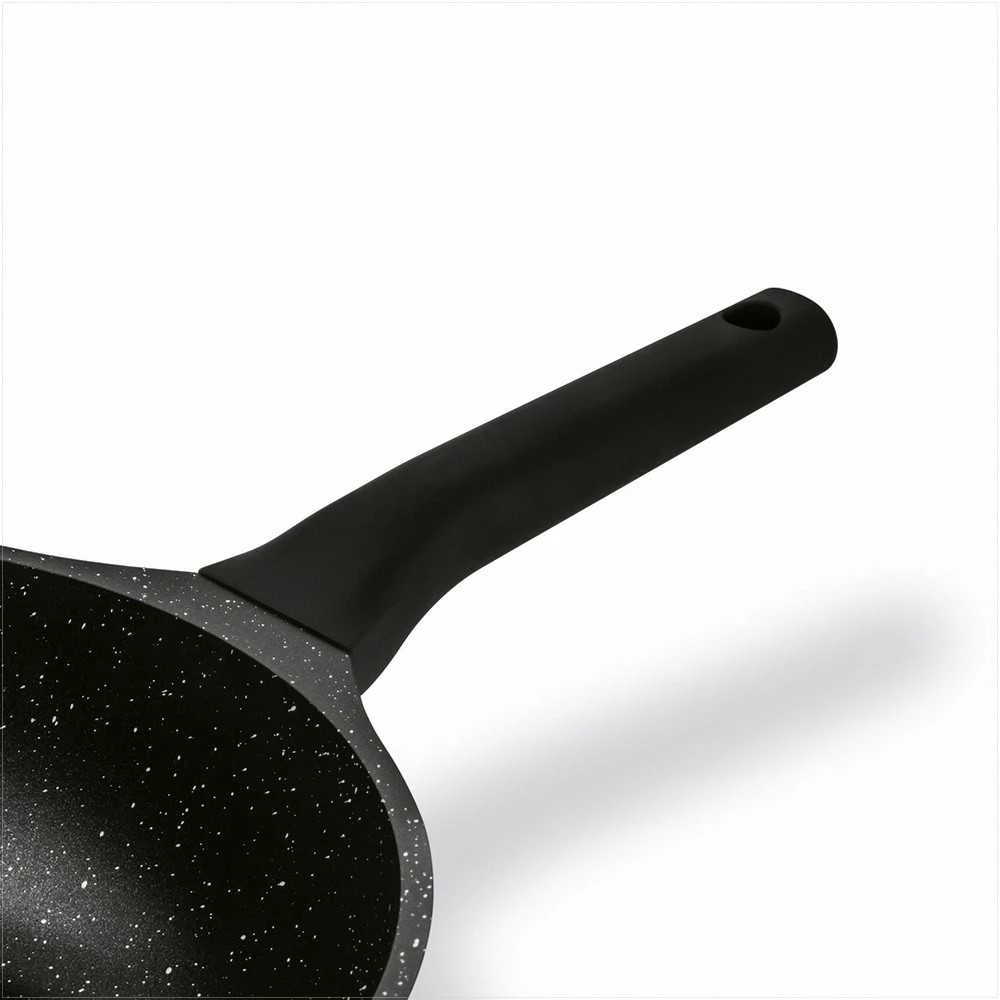 Starke Pro Indukcinė wok keptuvė su dangčiu 30 cm, neprisvylanti aliuminio keptuvė, 30 cm wok keptuvė indukcijai, gili keptuvė su stikliniu dangčiu