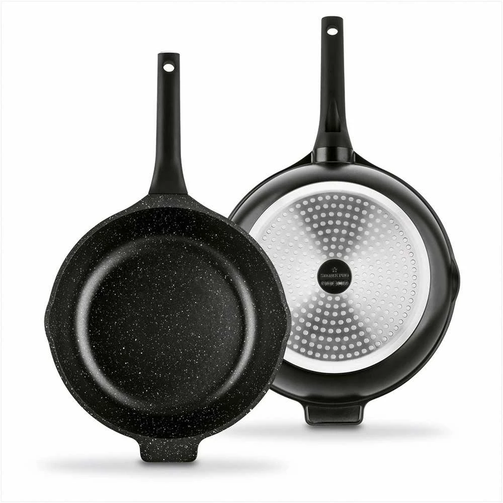 Starke Pro Indukcinė wok keptuvė su dangčiu 30 cm, neprisvylanti aliuminio keptuvė, 30 cm wok keptuvė indukcijai, gili keptuvė su stikliniu dangčiu