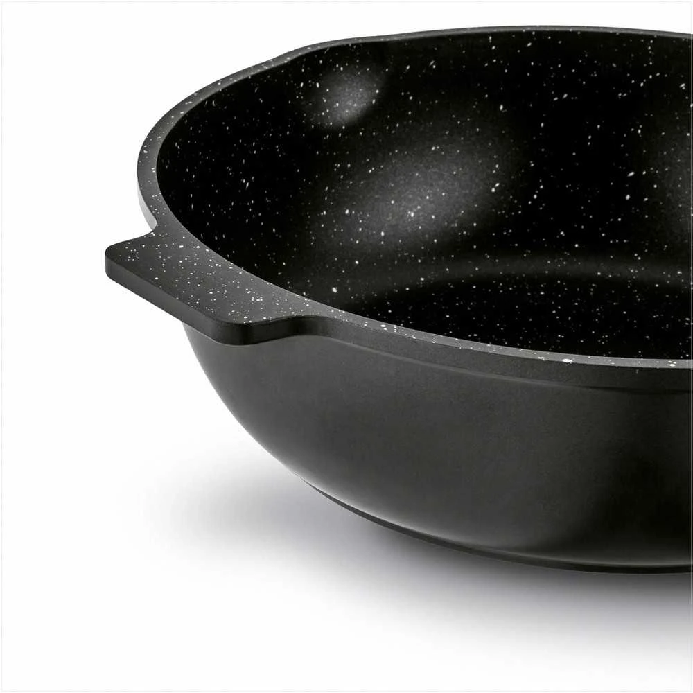 Starke Pro Indukcinė wok keptuvė su dangčiu 30 cm, neprisvylanti aliuminio keptuvė, 30 cm wok keptuvė indukcijai, gili keptuvė su stikliniu dangčiu