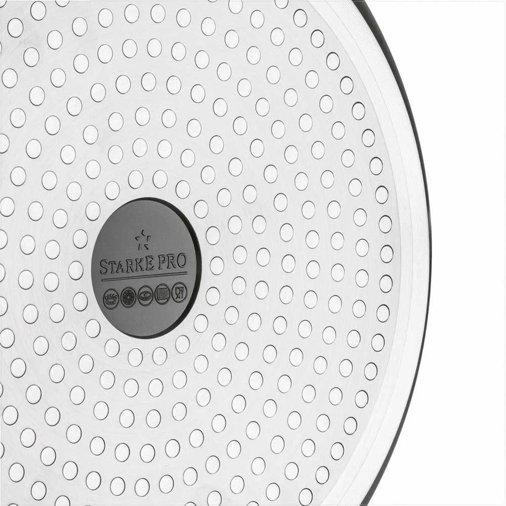 Starke Pro Indukcinė wok keptuvė su dangčiu 30 cm, neprisvylanti aliuminio keptuvė, 30 cm wok keptuvė indukcijai, gili keptuvė su stikliniu dangčiu