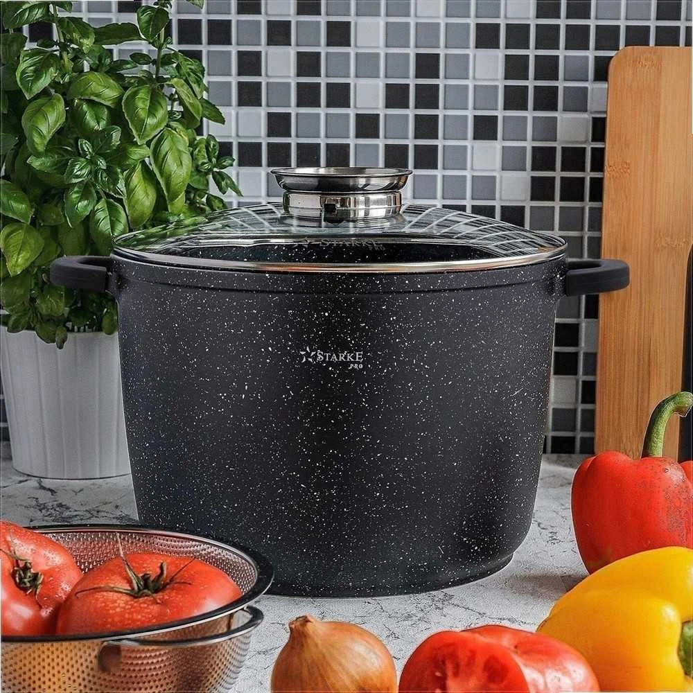 Starke Pro Indukcinis puodas su neprisvylančia danga 6.75 litrų, didelės talpos akmens danga, 6.75 l indukcinis puodas, neprisvylantis akmens masės puodas, didelis troškintuvas
